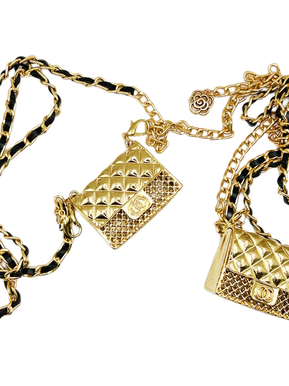 Gold Quilted Mini Bag Pendant Chain Belt